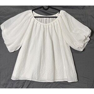 Anniewear LA White Gingham Balloon Sleeve Peasant Top Sz Lg Boho Beachy Coquette